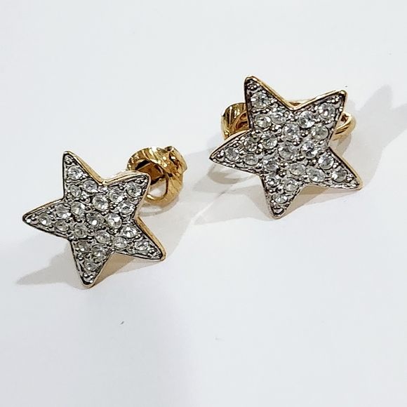 Swarovski Crystal Gold Toned Clip on Earrings Fashion Jewelry - Picture 2 of 5